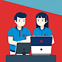 Illustration: zwei Personen am PC, durch KI erzeugt